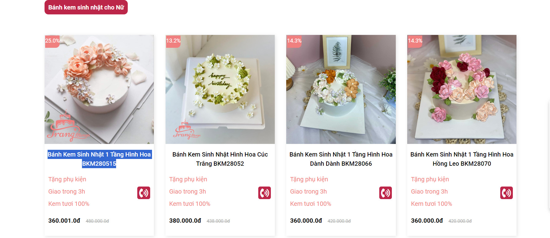 Vị trí các sản phẩm trong danh mục