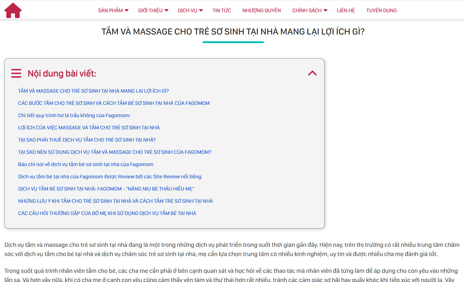 Tính năng hiển thị menu theo heading