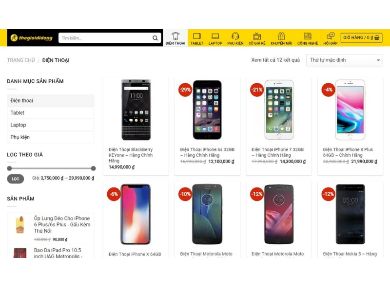Một số loại hình website bán điện thoại phổ biến hiện tại